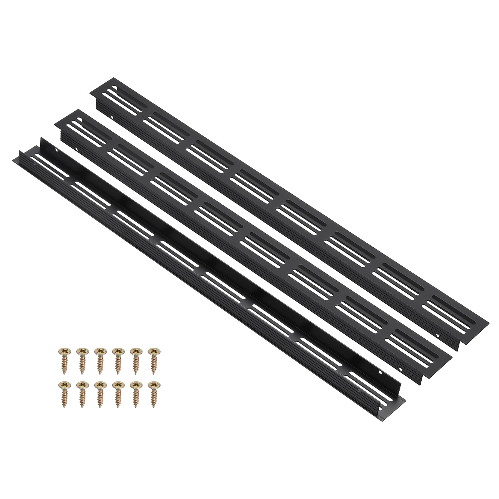 Uxcell 3 Pcs Door Air Vent Cover, 16 x 1.2 (Outer Dimensions) Inch Aluminum Louvered Ventilation Grille Rectangle Toe Kick Vent with Mounting Screws for Shoe Cabinet Wardrobe, Black