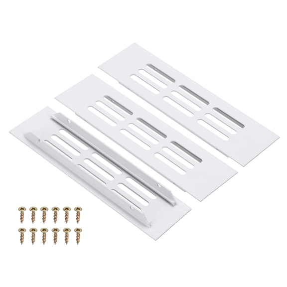 Uxcell 3 Pcs Door Air Vent Cover, 6 x 1.7 (Outer Dimensions) Inch Aluminum Louvered Ventilation Grille Rectangle Toe Kick Vent with Mounting Screws for Shoe Cabinet Wardrobe, White
