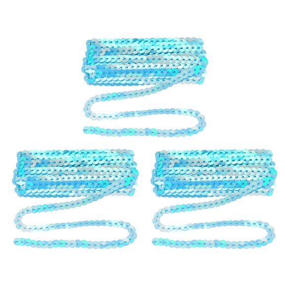 Uxcell 3 Pcs Flat Sequin Trim, 6mm 3.3 Yard Round Spangle Flat Sequin Strip Paillette Spool Ribbon Trim Sewing String for DIY Crafts Costume Embellish, Bright Lake Blue