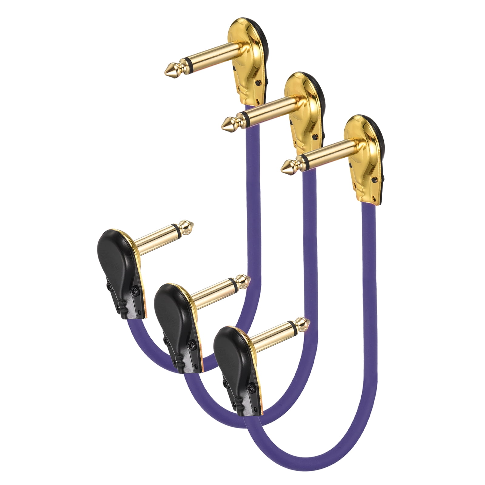 Uxcell 3 Pcs Guitar Patch Cables 15 Inch Pedal Board Cord 1/4 Inch Metal Flat Head TS Right Angle Guitar Patch Effect Cable Cord for Instrument Effect Pedal Mixing Console, Purple