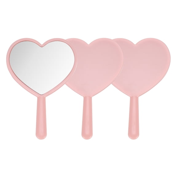 Uxcell 3 Pcs Handheld Mirrors, Heart Shaped Hand Mirrors with Handle Mini Single-Sided Portable Travel Makeup Mirror for Women Girls Cosmetic Lash Home Travel, Pink