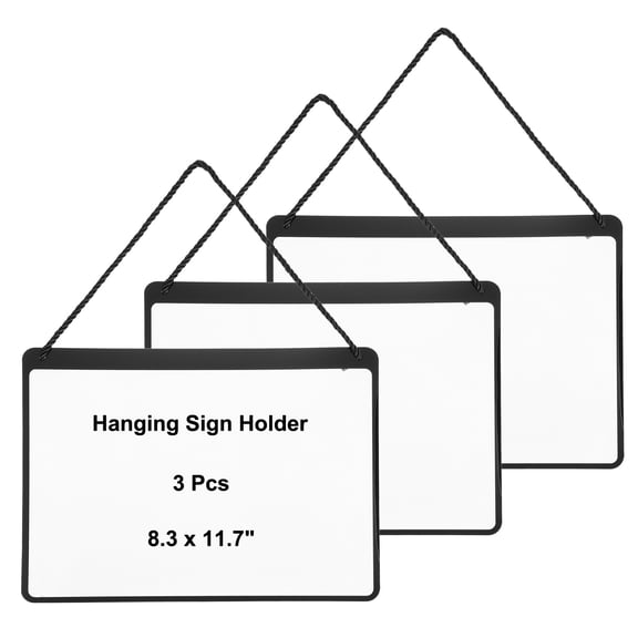 Uxcell 3 Pcs Hanging Sign Holder, A4 Horizontal 8.3 x 11.7 inch Advertising Plastic Signage Display Clear Holder Frame for Retail, Supermarket, Cloth Store, Office Posting, Black