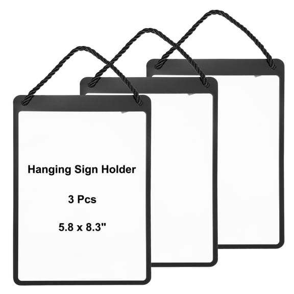 Uxcell 3 Pcs Hanging Sign Holder, A5 Vertical 5.8 x 8.3 inch Advertising Plastic Signage Display Clear Holder Frame for Retail, Supermarket, Cloth Store, Office Posting, Black