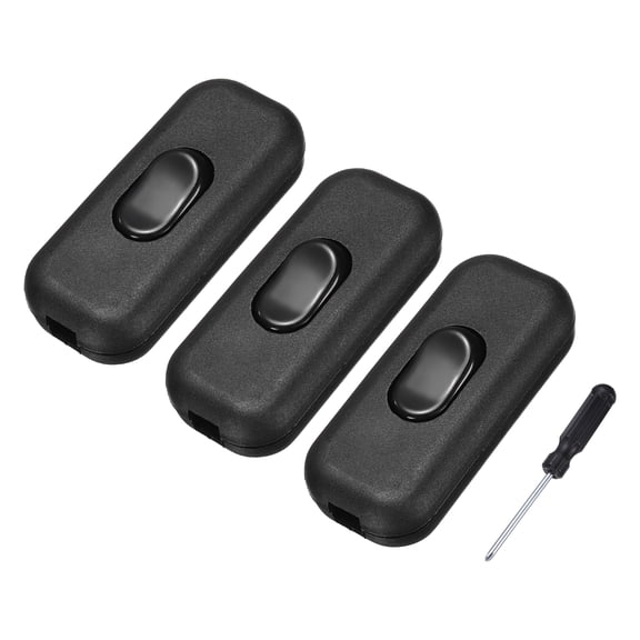 Uxcell 3 Pcs Inline Cord Switch, 250V 6A On Off Switch with Screwdriver Replacement Repair Control Button ON OFF for Lamp Bed LED Lights, Black