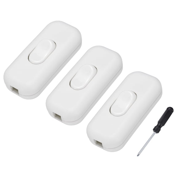 Uxcell 3 Pcs Inline Cord Switch, 250V 6A On Off Switch with Screwdriver Replacement Repair Control Button ON OFF for Lamp Bed LED Lights, White