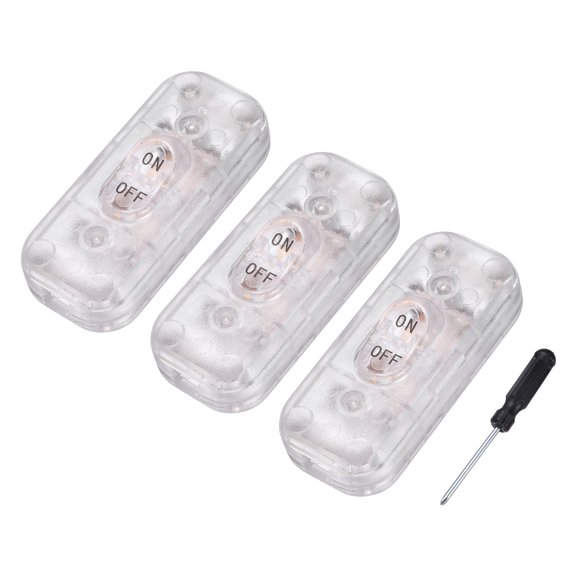 Uxcell 3 Pcs Inline Cord Switch, 250V 6A On Off Switch with Screwdriver Replacement Repair Control Button ON OFF for Lamps Bed LED Lights, Transparent