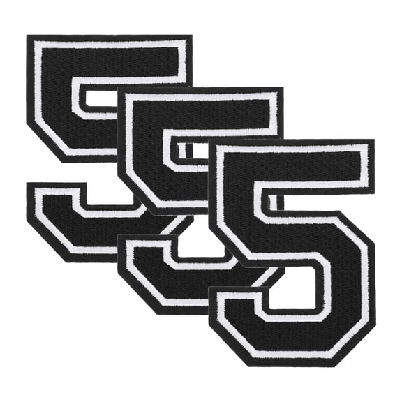 Uxcell 3 Pcs Iron on Number Patches, 4.5 Inch Embroidered Patches(Number 5, Black)