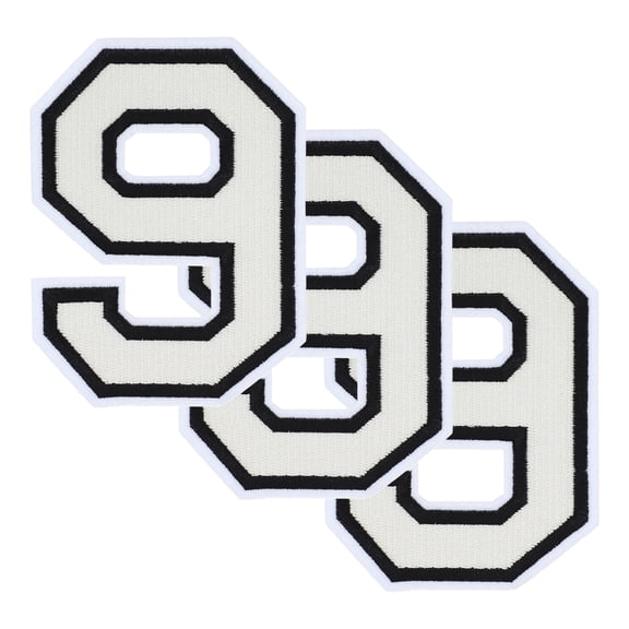 Uxcell 3 Pcs Iron on Number Patches, 4.5 Inch Embroidered Patches(Number 9, White)