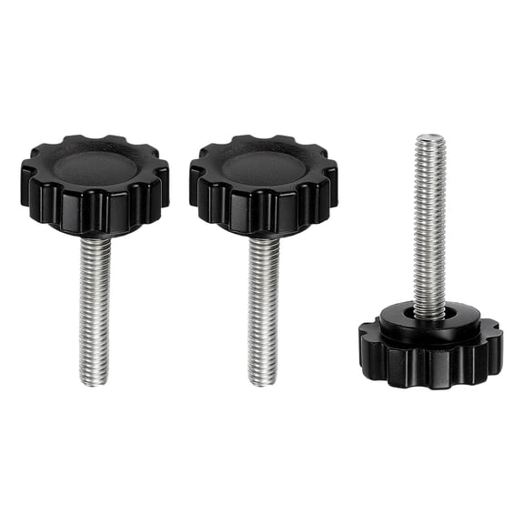 Uxcell 3 Pcs Knurled Knobs Clamping Handles M5 x 25mm Metric Male Thread Carbon Steel Hand Tightening Screws Threaded Stud Knob Bolts for Woodworking Jigs, Black