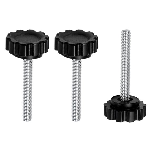 Uxcell 3 Pcs Knurled Knobs Clamping Handles M5 x 35mm Metric Male Thread Carbon Steel Hand Tightening Screws Threaded Stud Knob Bolts for Woodworking Jigs, Black