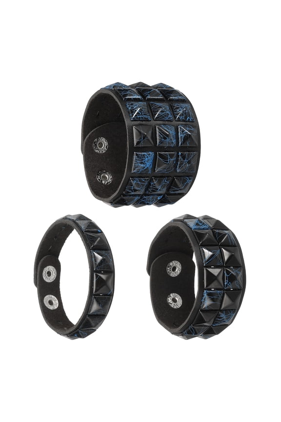 3 Pcs Leather Punk Bracelet 8.7"/22cm Square Rivets Goth Spike Studded Bracelet Adjustable Wristband Cuff Bangle for Halloween Party Favors Emo Grunge Accessories, Mixed Black Blue