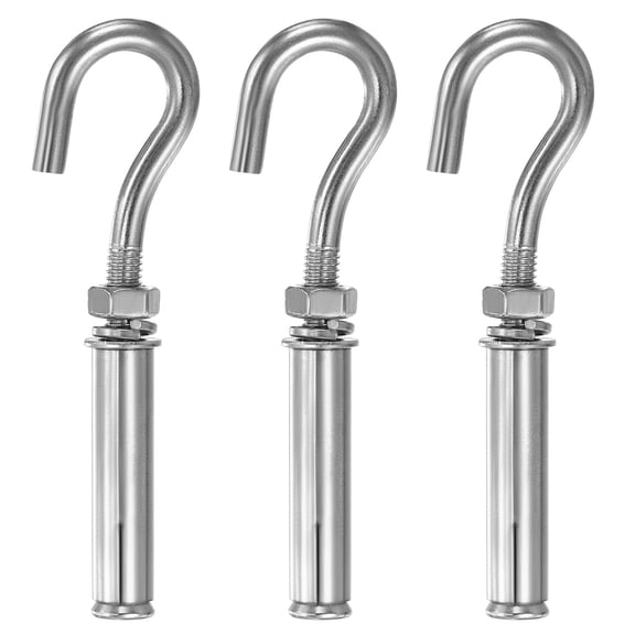 Uxcell 3 Pcs M6 304 Stainless Steel Concrete Wall Hook Heavy Duty Expansion Bolt Small Open Cup Hook Bolt for Indoor Outdoor Concrete Wall Brick Stone, Silver