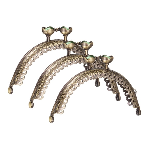 Uxcell 3 Pcs Metal Purse Frame, 8.5cm/3.3" Retro Arch Lotus Kiss Lock Clasp Frame Embossed for Purse Making(Green)