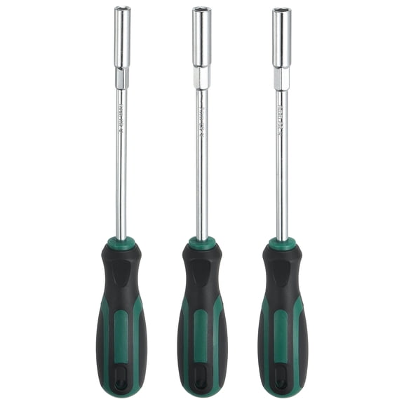 Uxcell 3 Pcs Metric Nut Driver 6mm/7mm/8mm CR-V Non-Magnetic Tip Hollow Shafts Hex Socket Screwdriver with Anti-Slip Handle for Automobile Repair Bit Driver, Green/Black