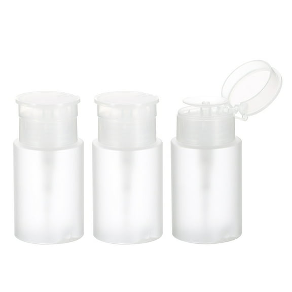Uxcell 3 Pcs Nail Polish Remover Bottle 3.38oz Alcohol Push Pumping Dispenser White