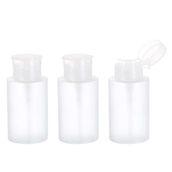 Uxcell 3 Pcs Nail Polish Remover Bottle 6.76oz Alcohol Push Pumping Dispenser White