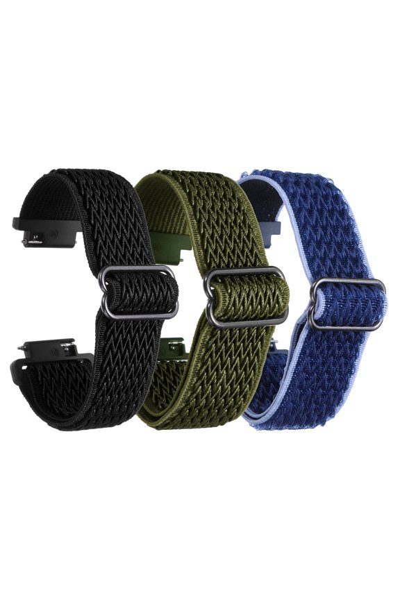 3 Pcs Nylon Elastic Braided Watch Strap 16mm Stretchy Solo Loop Watch Bands Adjustable Quick Release Replacement Wristbands W Slide Buckle for Women Men, Black/Dark Blue/Dark Green