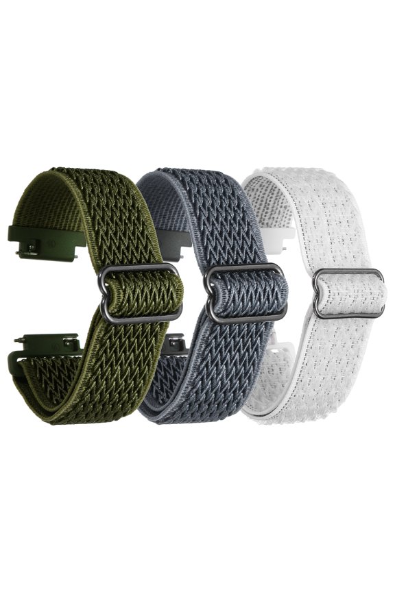 3 Pcs Nylon Elastic Braided Watch Strap 16mm Stretchy Solo Loop Watch Bands Adjustable Quick Release Replacement Wristbands W Slide Buckle for Women Men, Dark Green/Dark Grey/White