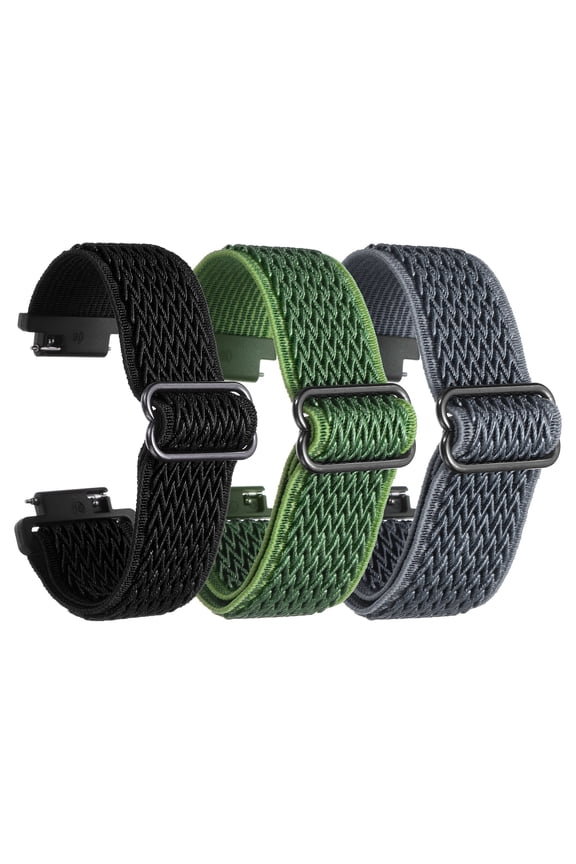 3 Pcs Nylon Elastic Braided Watch Strap 16mm Stretchy Solo Loop Watch Bands Adjustable Quick Release Replacement Wristbands W Slide Buckle for Women Men, Dark Grey/Blck/Light Green