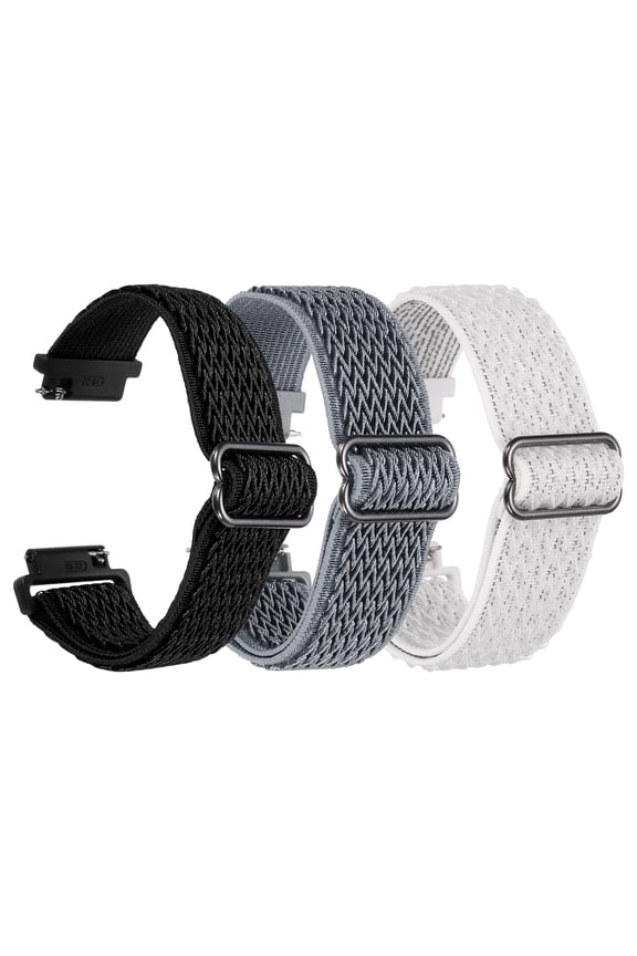 3 Pcs Nylon Elastic Braided Watch Strap 19mm Stretchy Solo Loop Watch Bands Adjustable Quick Release Replacement Wristbands with Slide Buckle for Women Men, Black/Dark Grey/White