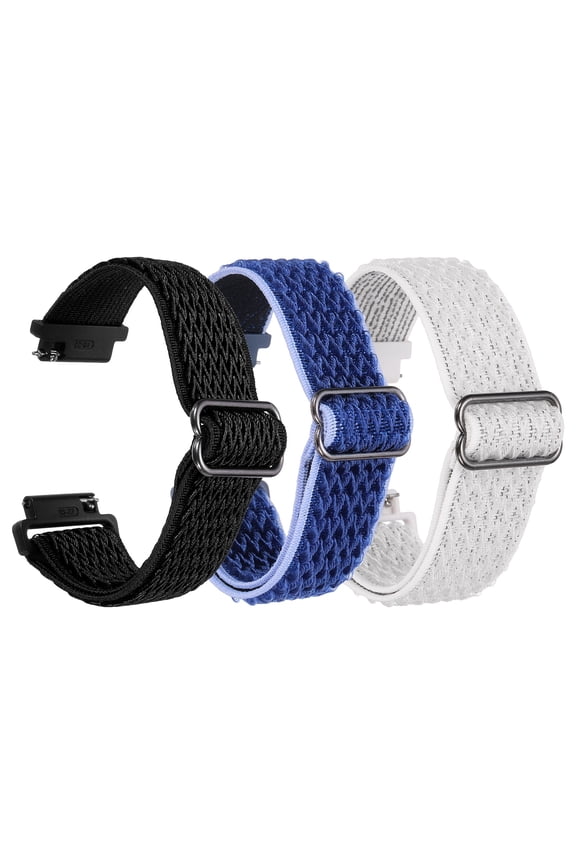 3 Pcs Nylon Elastic Braided Watch Strap 19mm Stretchy Solo Loop Watch Bands Adjustable Quick Release Replacement Wristbands with Slide Buckle for Women Men, Black/White/Dark Blue