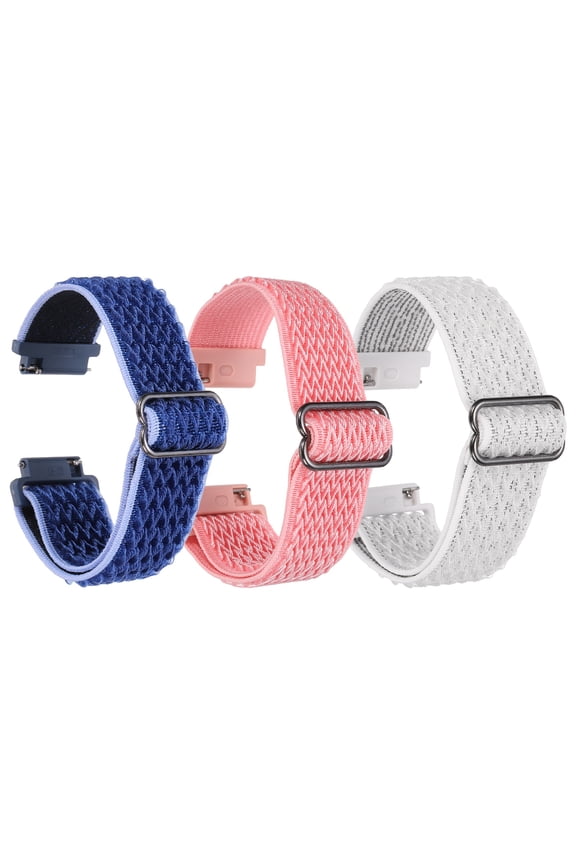 3 Pcs Nylon Elastic Braided Watch Strap 19mm Stretchy Solo Loop Watch Bands Adjustable Quick Release Replacement Wristbands with Slide Buckle for Women Men, White/Pink/Dark Blue