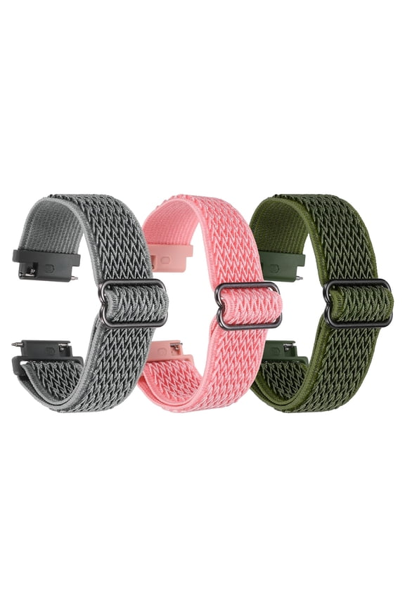 3 Pcs Nylon Elastic Braided Watch Strap 19mm Stretchy Solo Loop Watch Bands Adjustable Quick Release Replacement Wristbands W Slide Buckle for Women Men, Pink/Dark Green/Light Grey