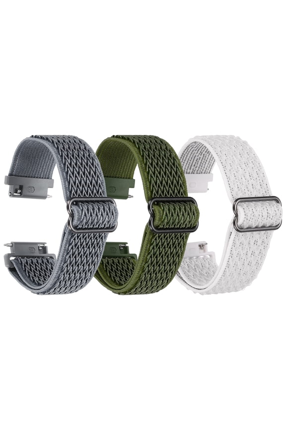 3 Pcs Nylon Elastic Braided Watch Strap 19mm Stretchy Solo Loop Watch Bands Adjustable Quick Release Replacement Wristbands W Slide Buckle for Women Men, Dark Green/Dark Grey/White