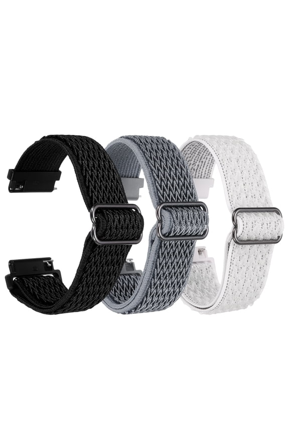 3 Pcs Nylon Elastic Braided Watch Strap 20mm Stretchy Solo Loop Watch Bands Adjustable Quick Release Replacement Wristbands with Slide Buckle for Women Men, Black/Dark Grey/White