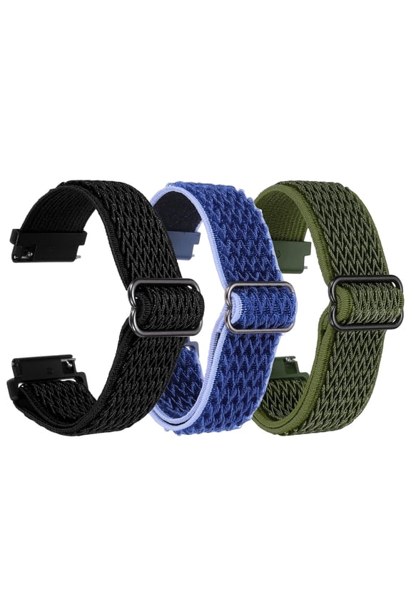 3 Pcs Nylon Elastic Braided Watch Strap 20mm Stretchy Solo Loop Watch Bands Adjustable Quick Release Replacement Wristbands W Slide Buckle for Women Men, Black/Dark Blue/Dark Green