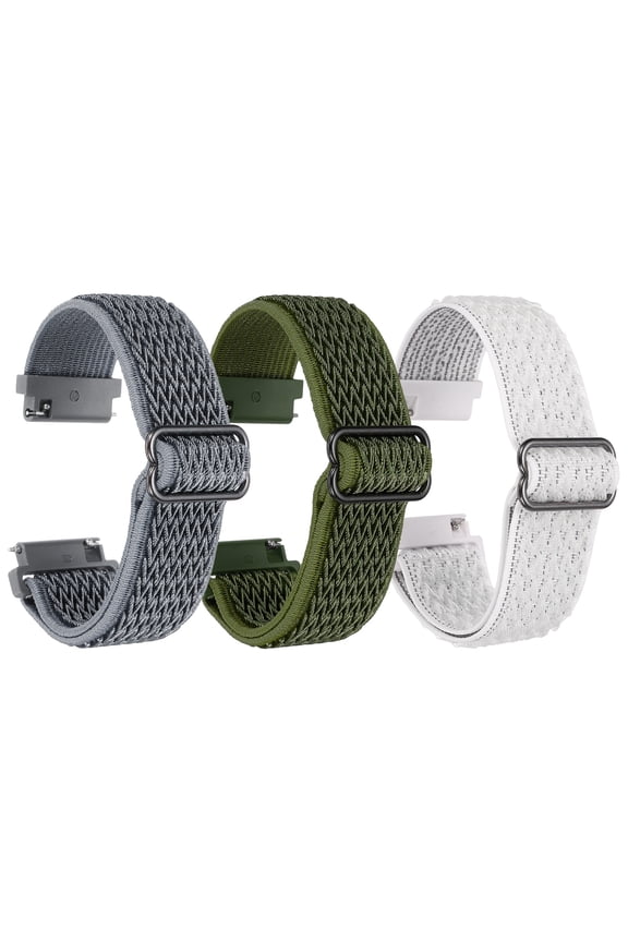 3 Pcs Nylon Elastic Braided Watch Strap 20mm Stretchy Solo Loop Watch Bands Adjustable Quick Release Replacement Wristbands W Slide Buckle for Women Men, Dark Green/Dark Grey/White