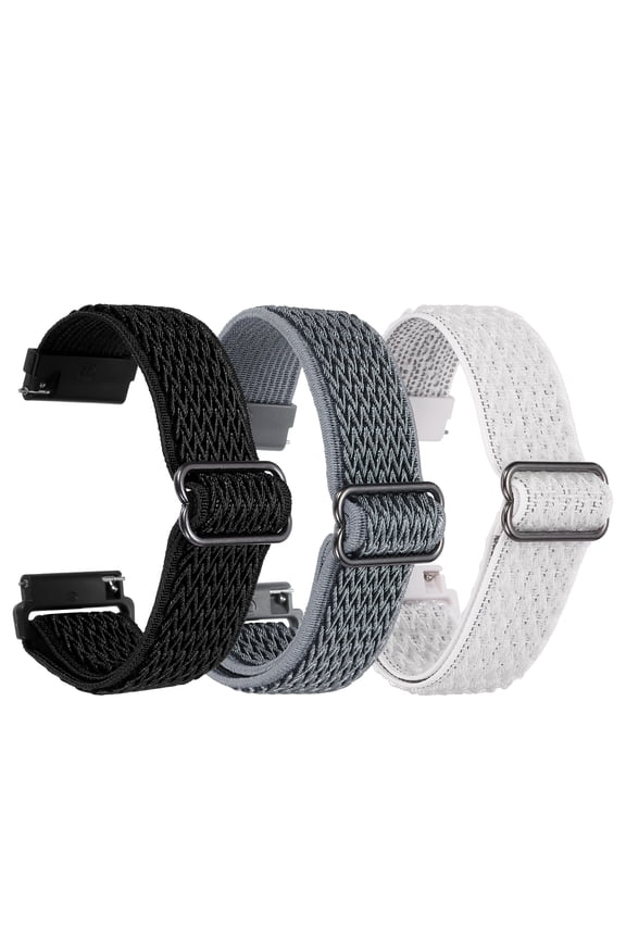 3 Pcs Nylon Elastic Braided Watch Strap 22mm Stretchy Solo Loop Watch Bands Adjustable Quick Release Replacement Wristbands with Slide Buckle for Women Men, Black/Dark Grey/White