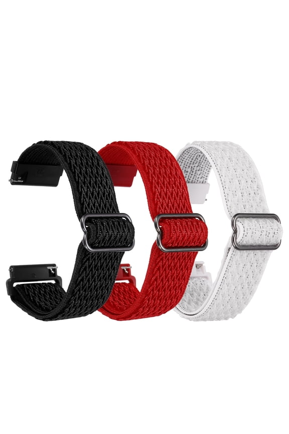 3 Pcs Nylon Elastic Braided Watch Strap 22mm Stretchy Solo Loop Watch Bands Adjustable Quick Release Replacement Wristbands with Slide Buckle for Women Men, Red/Black/White