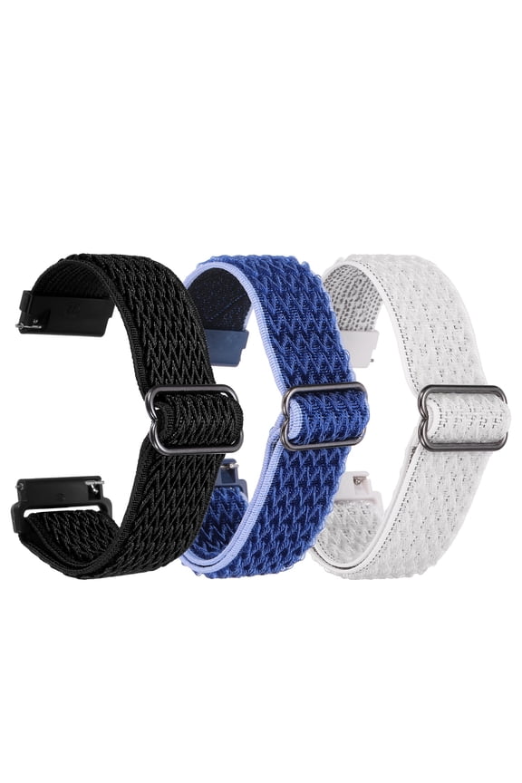 3 Pcs Nylon Elastic Braided Watch Strap 22mm Stretchy Solo Loop Watch Bands Adjustable Quick Release Replacement Wristbands with Slide Buckle for Women Men, Black/White/Dark Blue
