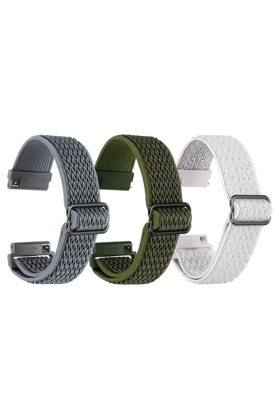 3 Pcs Nylon Elastic Braided Watch Strap 22mm Stretchy Solo Loop Watch Bands Adjustable Quick Release Replacement Wristbands W Slide Buckle for Women Men, Dark Green/Dark Grey/White