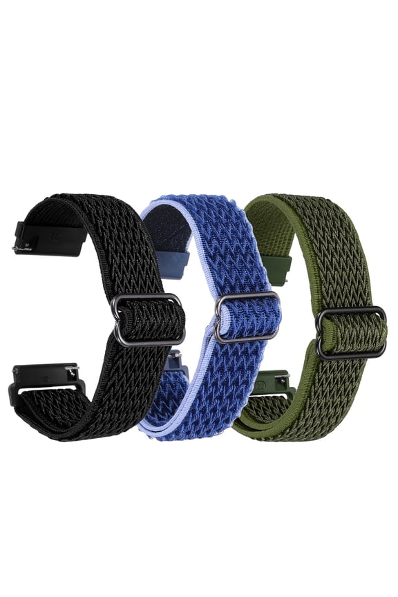 3 Pcs Nylon Elastic Braided Watch Strap 22mm Stretchy Solo Loop Watch Bands Adjustable Quick Release Replacement Wristbands W Slide Buckle for Women Men, Black/Dark Blue/Dark Green