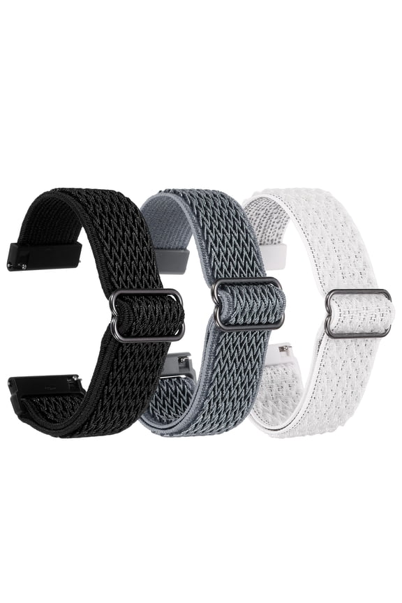 3 Pcs Nylon Elastic Braided Watch Strap 24mm Stretchy Solo Loop Watch Bands Adjustable Quick Release Replacement Wristbands with Slide Buckle for Women Men, Black/Dark Grey/White