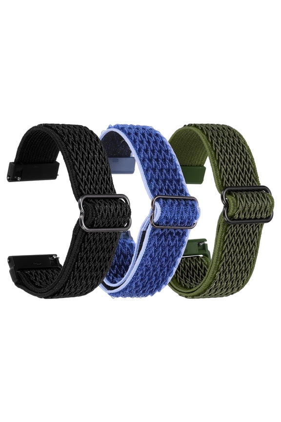 3 Pcs Nylon Elastic Braided Watch Strap 24mm Stretchy Solo Loop Watch Bands Adjustable Quick Release Replacement Wristbands W Slide Buckle for Women Men, Black/Dark Blue/Dark Green