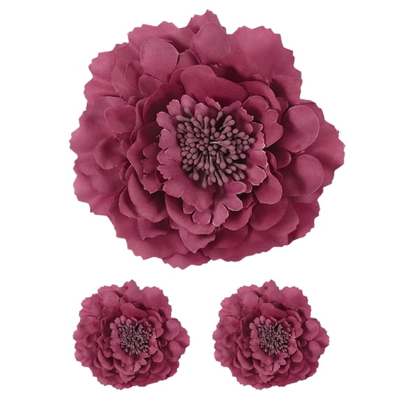 Uxcell 3 Pcs Peony Flowers Hair Clip, 4.7 Inch Artificial Fabric Head Flower for Women Hair Pins Corsage DIY Crafts Clothing Wedding Birthday Party, Burgundy