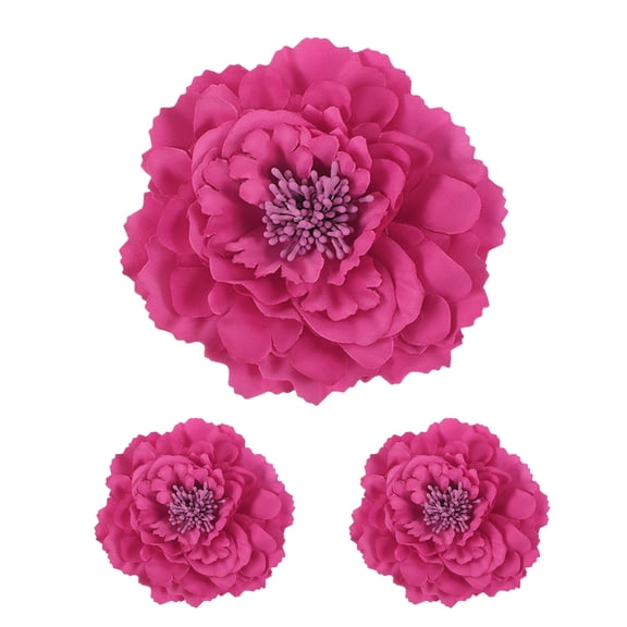 Uxcell 3 Pcs Peony Flowers Hair Clip, 4.7 Inch Artificial Fabric Head Flower for Women Hair Pins Corsage DIY Crafts Clothing Wedding Birthday Party, Rose Red