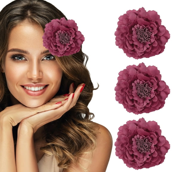 Uxcell 3 Pcs Peony Flowers Hair Clip, 4.7 Inch Artificial Fabric Head Flower for Women Hair Pins Corsage DIY Crafts Clothing Wedding Birthday Party, Burgundy