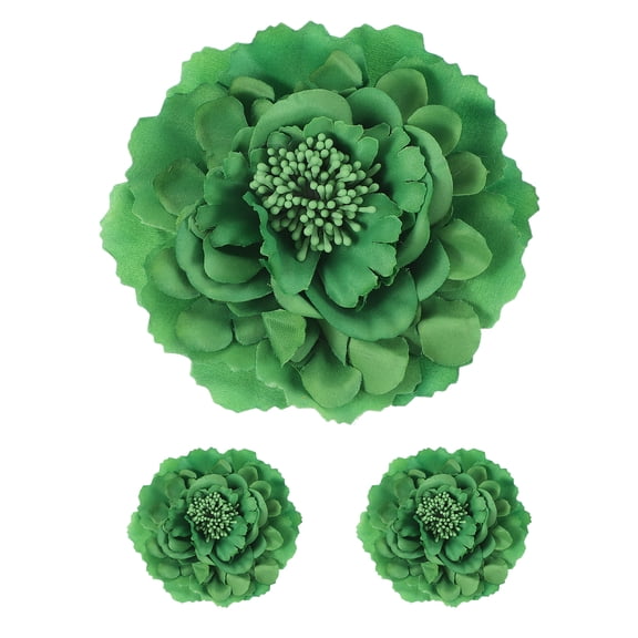 Uxcell 3 Pcs Peony Flowers Hair Clip, 4.7 Inch Artificial Fabric Head Flower for Women Hair Pins Corsage DIY Crafts Clothing Wedding Birthday Party, Green