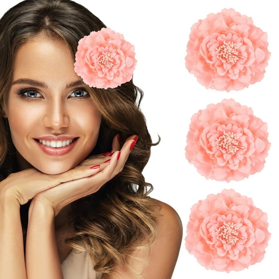 Uxcell 3 Pcs Peony Flowers Hair Clip, 4.7 Inch Artificial Fabric Head Flower for Women Hair Pins Corsage DIY Crafts Clothing Wedding Birthday Party, Pink