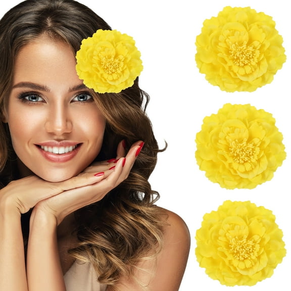 Uxcell 3 Pcs Peony Flowers Hair Clip, 4.7 Inch Artificial Fabric Head Flower for Women Hair Pins Corsage DIY Crafts Clothing Wedding Birthday Party, Yellow