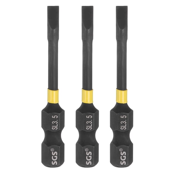 Uxcell 3 Pcs SL3.5 Slotted Impact Screwdriver Bits 3.5mm Slotted Tip 1/4" Hex Shank 50mm (2") Long Magnetic Flat Head Screw Driver Drill Bits Phosphated S2 Steel for Electric Power Tool