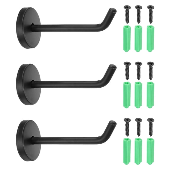 Uxcell 3 Pcs Stainless Steel Bathroom Towel Hooks, 4x0.3 Inch Heavy Duty Robe Coat Hooks Round Wall Mounted Hook with Screws for Bedroom Kitchen Closet Cabinet, Black