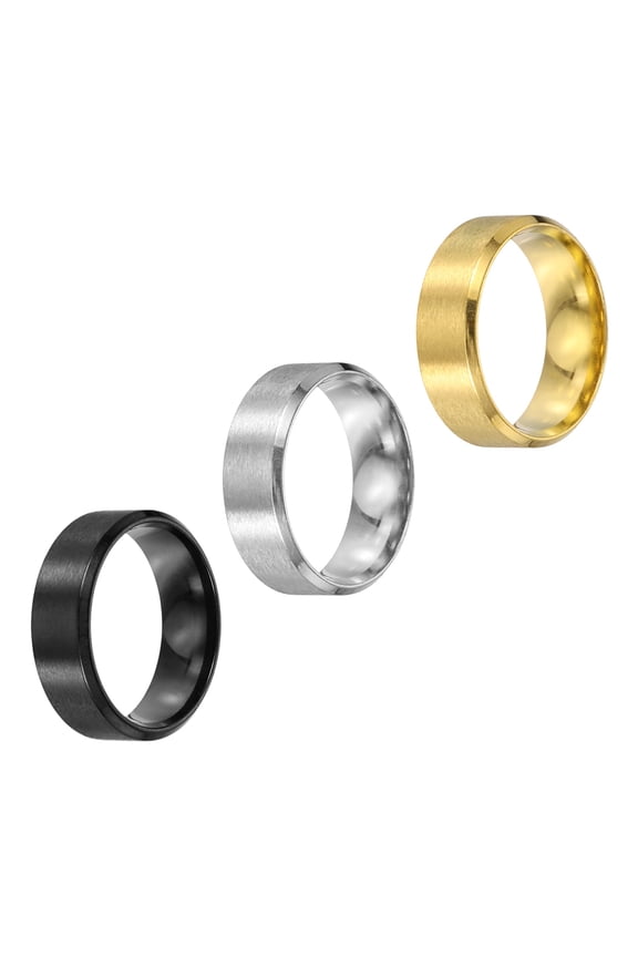 3 Pcs Stainless Steel Ring, 8 mm Plain Ring Blanks Size 11 Matte Brushed Wedding Bends for Men Women, Silver/Black/Gold