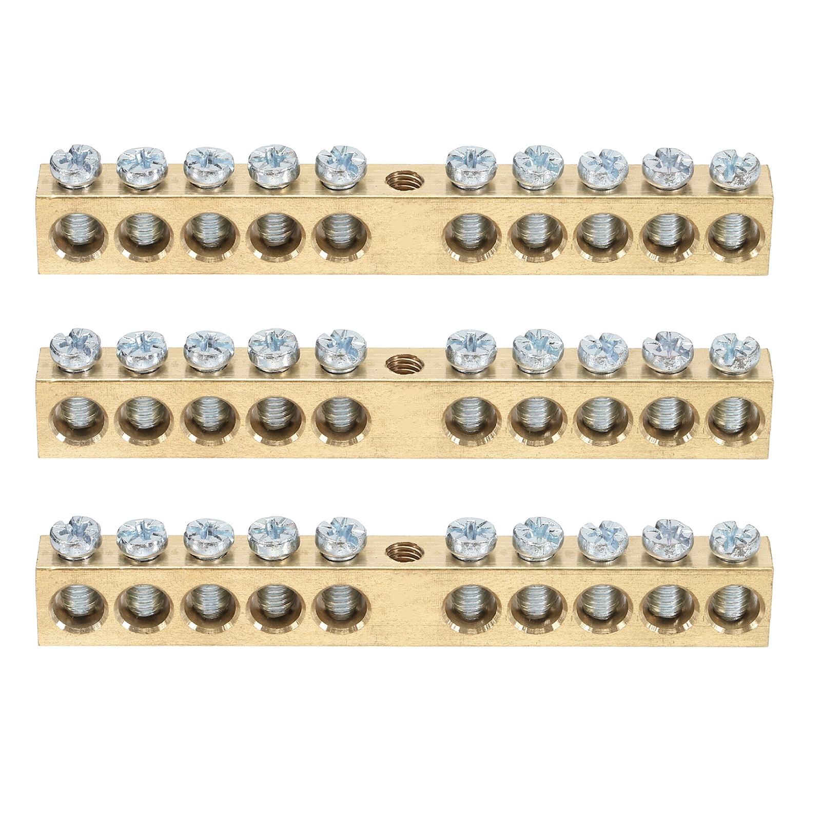 Uxcell 3 Pcs Terminal Ground Bar, 10 Positions Screw Brass Terminal Ground Bar, M5 93x8x12mm Screw Block Barrier Brass for Electrical Devices