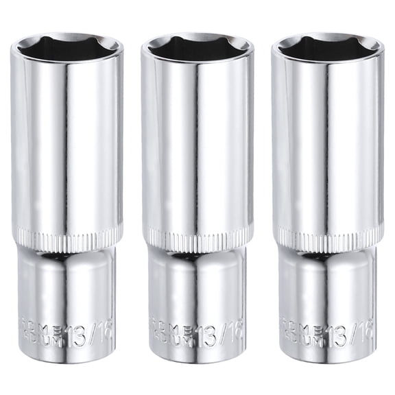Uxcell 3 Pieces 6-Point Socket 1/2" Drive by 13/16" SAE 3.07" Length CR-V Deep Sockets