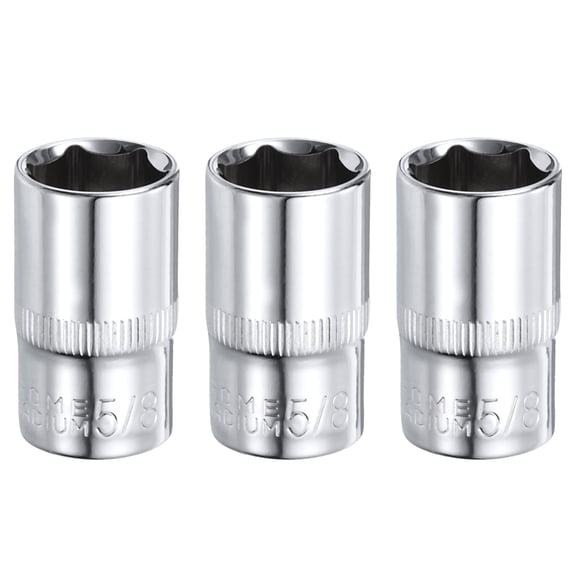 Uxcell 3 Pieces 6-Point Socket 1/2" Drive by 5/8" SAE 1.5" Length CR-V Shallow Sockets